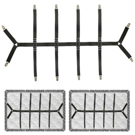 TPTGIAR 2 PCS Adjustable Sheet Clips for Bedding, Bed Sheet Clips, 12 Sides Fitted Sheet Clips, Black Elastic Bed Sheet Grippers with Metal Clip for Mattress Sofa Cushion