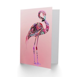 Artery8 Tribal Flamingo Artwork Pink Animal Bird Lover Greeting Birthday Card Him Her All Blank