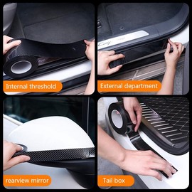 Protector de borde de puerta de coche,Cinta anticolisión,Resistente a los arañazos,Con textura de fibra de carbono,1Rollo(5CM * 3M) (negro)