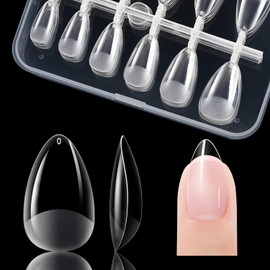 Gelike ec Short Almond False Nail Tip Kit, Soft Gel Full Cover Press on Nail Tips, Clear Gelly Tips Pre-Buff PMMA,12 Sizes- 120PCS