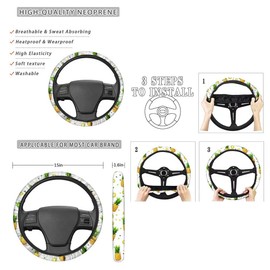 TOADDMOS 3 Pcs Lovely Sloth Animal Print Soft Steering Wheel Cover Handbrake Shift Cover Anti Slip Universal Car Decoration