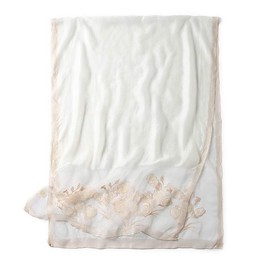 [ANMIDA] Amida Silk Stole Large Size Silk Shawl Shawl Silk Scarf Floral Embroidery Elegant Spring Summer, white