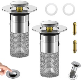 Pop Up Sink Drain Filter,Universal Bathroom Sink Stopper,Basin Sink Plug with Removable Stainless Steel Filter Basket Hair Catcher for US Bathroom Sink Stopper Replacement,Floor Sink Drain Strainer