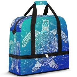 cfpolar Woman Travel Duffel Bag Ocean Turtle Foldable Tote Carry On Luggage Sports Gym Bag With Shoe Compartment Overnight Weekend Yoga Workout Bag Training Handbag