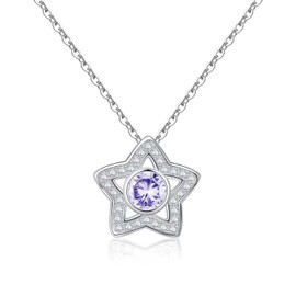 Qings Star Birthstone Necklace 925 Sterling Silver Lucky Star Pendant Necklace Cubic Zirconia Necklaces Jewelry Gift for Daughter Girls Women