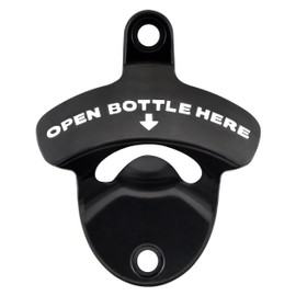 Luwanburg Wall Mounted Bottle Opener OPEN BOTTLE HERE Beer Cap Opener Mountable for Gift (Black with White)