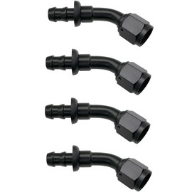 YSIL 6AN Female to 3/8" Hose ID Barb 45 Degree Swivel Push Lock Hose End Fitting Aluminum for Rubber Fuel Line Hose Black 4PCS