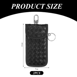 2 Pieces Woven Key Bag, Pu Leather Key Bag, Signal Interceptor, Car Key Protection Bag (Black)