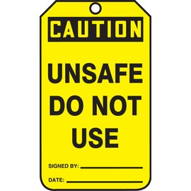 Accuform MDT671CTM Accuform PF-Cardstock Jumbo Tag, Legend "Caution Unsafe Do Not Use", 8-1/2" Length x 3-7/8" Width x 0.010" Thickness, Black On Yellow (Pack of 5)
