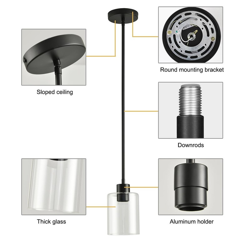 KLSS Black Pendant Lights Kitchen Island,Modern Farmhouse Glass Pendant Light,Light