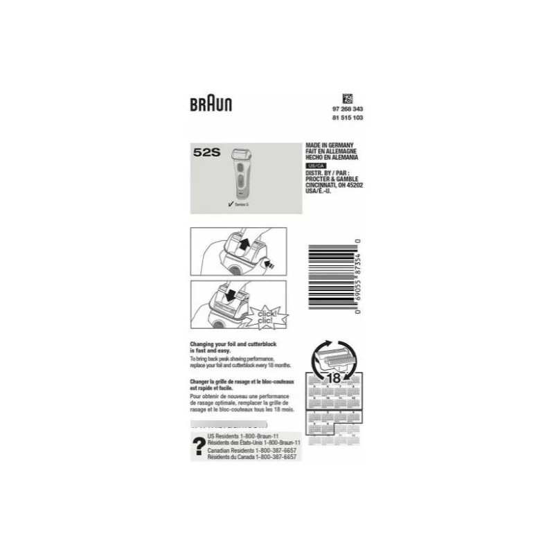 Braun Series 5 52s Máquina De Afeitar Eléctrica Cabeza