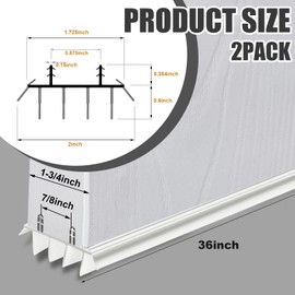 Pushglossy Replacement Door Bottom with Vinyl Fins 36" Long 1 3/4" Wide Threshold Seal Bottom of Door Weatherstrip Kerf Weather Stripping for 7/8" Between Barbs(White,2 Pcs)