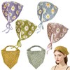 6 Pcs Floral Hair Bandanas, Crochet Daisy Bandanas Triangle Head