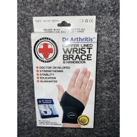 Dr. Arthritis Copper Lined Wrist Brace & Handbook 1 Size Left Or Right Black