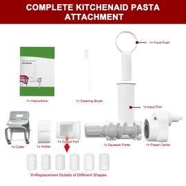 KRISVI 6 in 1 Pasta Attachment for Kitchenaid Stand Mixer, Durable Pasta Maker Attachment for Easy Homemade Fresh Noodles with 6 Different Shapes Pasta Outlet & Cleaning Brush, Dishwasher Safe