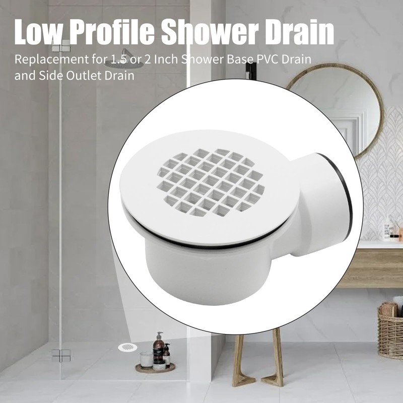 Anxingo Low Profile Shower Drain, 1.5Inch Side Outlet Drain Assembly