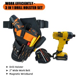 Right Handed Drill Holster,KUNN 3-in-1 Impact Driver Holder Combo with Magnetic Wristband,2 inch Tool Belt Power Tool Holster