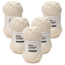 Slim Cotton Plus Set of 5, Pearl White, Loopncraft, 5 x 100 g, Amigurumi Cotton Yarn, Recycled Yarn