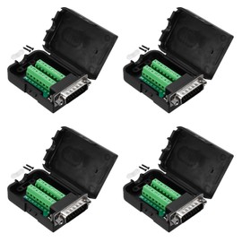 sourcing map D-sub DB15 Breakout Board Connector with Case 15 Pin 2 Row Male Port Solderless Terminal Block Adapter Pack of 4 with Nuts
