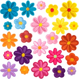 PAGOW 24 Pcs Flower Iron on Patches, Cute Daisy Flower Applique Patch, Sew On Embroidered Applique Sewing Patches for Bags, Jackets, Jeans, Clothes Patches (24 Styles)