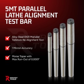Rahish Tools 1MT Parallel Lathe Alignment Test Bar with High Precision Bar Alloy Steel EN31 Mandrel - Tailstock Re-Alignment Tool with 1 Micron Accuracy & Morse Taper with Max Run-Out of 0.0001"