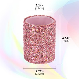 Biiange Pink Glitter Makeup Brush Holder, Cute Cups for Makeup Brushes, Storage Box Container Vanity Decor Accessories for Storage Makeup Brush, Eyebrow Pencil, Eyeliner (2Pcs Pink)