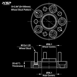 KSP 5X100 to 5x114.3 Wheel Adapters, 25mm Forged Lug Centric Convert Spacer 64.1mm Hub Bore with M12x1.5 Studs, Only Work on 5x4.5”Rims(Such as Compass Wrangler Cherokee Liberty)