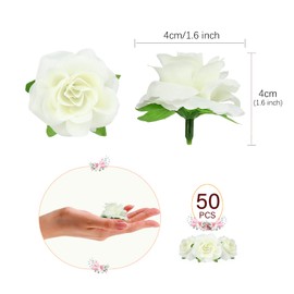 Kesoto 50pcs Mini Ivory White Roses Artificial Flowers Bulk, 1.6" Small Silk Fake Roses Flower Heads for Decoration, Crafts, Wedding Centerpieces Bridal Shower Party Home Decor
