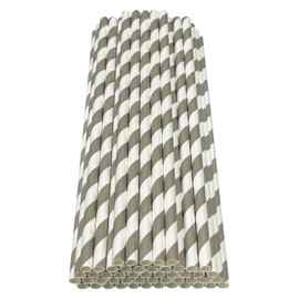 Haobase 50Pcs Paper Drinking Straws, Biodegradable Paper Straws for Drinking Cocktail, Coffee, Cold Drinks (Stripes Pattern) (White/Grey Stripes)