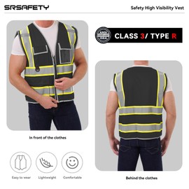SRsafety High Visibility 9 pockets Reflective Safety Vest,Hi Vis Reflective Strips Construction Work Vest for Men Women ANSI/ISEA
