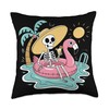Skeleton Pool Flamingo Throw Pillow