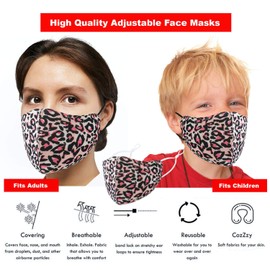 Generise Reusable Face Mask Adjustable Face Mask x3 - Breathable Washable Face Mask - Unisex (Leopard Pink)