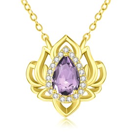 JIYVY32 Lotus Necklace Gold Chakra Yoga Lotus Pendant Necklaces for Women Wife Mother Birthstone Jewelry Gifts for Women Alexandrite Necklace June Birthstone Necklaces