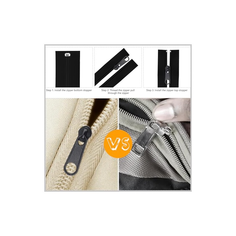 25Pcs Black Zipper Repair Kit Zippers Replacement 3# Zipper Pull