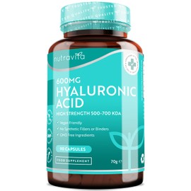 Nutravita Hyaluronic Acid Capsules - 3 Month Supply of 600mg Hyaluronic Acid Capsules - High Dose with 500-700 KDA - GMO Free with No Synthetic Fillers or Binders - Made in The UK