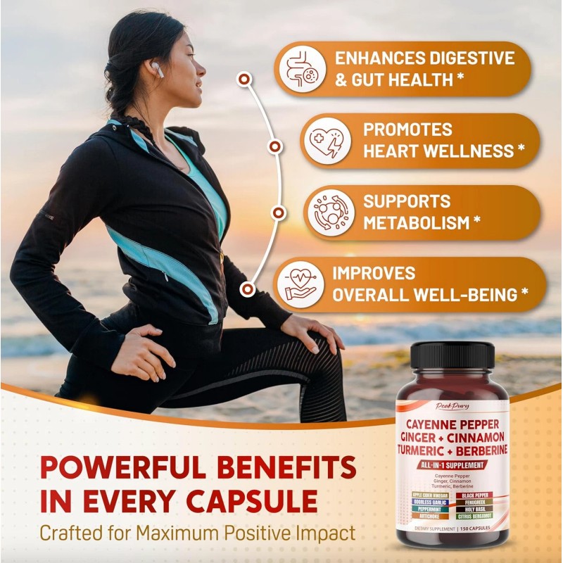 PEAK.PURY Cayenne Pepper 8000Mg Ginger 3000Mg Turmeric 2500Mg Berberine 2500Mg