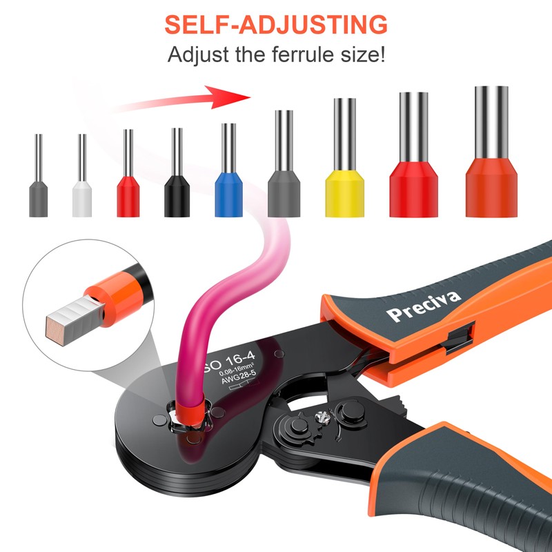 Preciva Ferrule Crimping Tool Kit, Square Crimping Tools, Ratchet Jaw