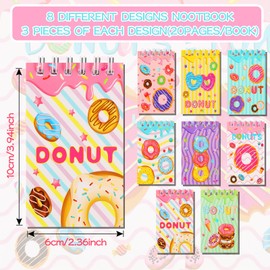 LiYiQ 148 Pcs Donut Party Favors Bulk Donut Mini Spiral Notepads Donut Pens Stickers Set for Donut Birthday Party Classroom School Reward Gift Prizes Goodie Bags Stuffers