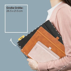 POPRUN Calendar 2026 Book Calendar Soft Cover with PU Leather, Approx. A4 (26.5 x 21.5 cm) – Diary Weekly Planner Notebook (Jan.2026-Dec.2026) with 100 GSM Paper – Brown