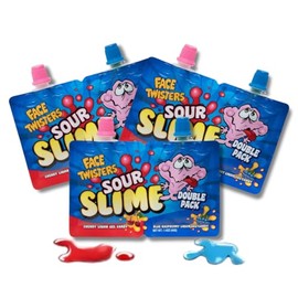 Face Twister Sour Candy – Cherry and Blue Raspberry – Pack of 3 Duo Flavor Pouches
