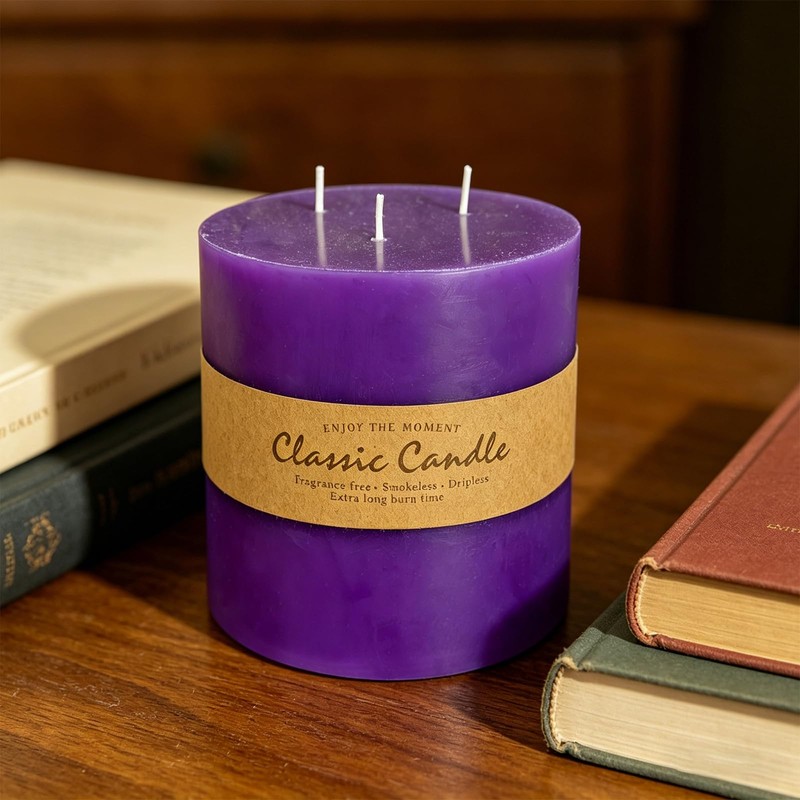 Extra Large 3 Wick Purple Pillar Candle, 6" x 6",