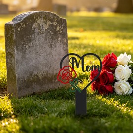 FACULX Metal Mom Grave Marker Memorial Plaque for Remembrance, Cemetery Stake Gravesite Decoration for Outdoor, Sympathy Gifts for Loss of Mother
