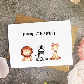MAGJUCHE Animal 1st Birthday Card for Boy Or Girl, Jungle Safari Animals Card for Son, Grandson, Nephew, Daughter, Granddaughter