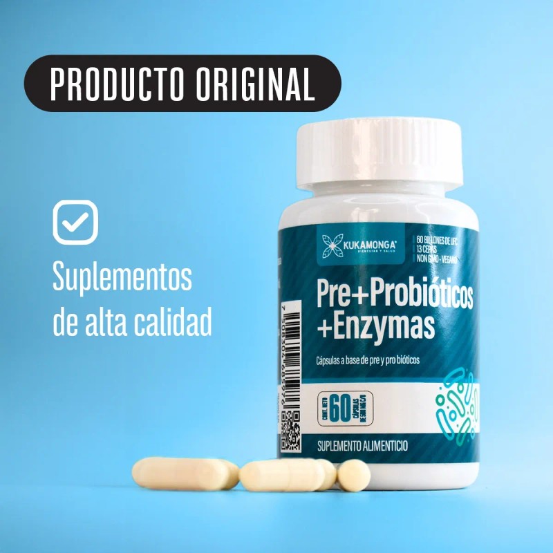 Prebioticos + Probioticos + Enzimas Digestivas | 60 Capsulas Sin
