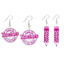 2 Pairs Teacher Earrings Cute Funny Hot Pink Pencil Acrylic Dangle Drop Earrings For Women Back To School Teacher Appreciation Christmas Teacher's Day Jewelry Gifts (Set 1）