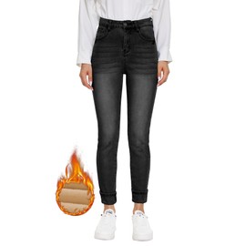 Women's Fleece Lined Jeans Thermal Flannel Lined Jeans Winter Warm Thicken Skinny Stretch Denim Pants (Black, US 10)