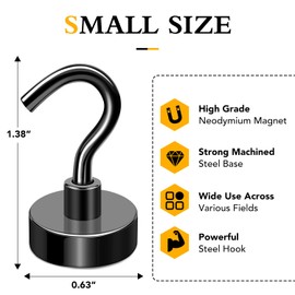 TRYMAG 60Pcs Heavy Duty Black Magnetic Hooks, 28Lbs+ Small Magnetic Hooks for Cruise Cabins, Extra Strong Cruise Hook for Hanging, Refrigerator, Office, Grill