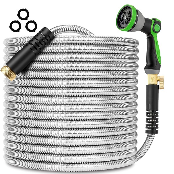 100FT Metal Garden Hose 304 Stainless Steel Flexible Water Hose