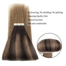 ABH AMAZINGBEAUTY HAIR Tape Extensions Echthaar Balayage Tape in Haarverlängerungen Remy Menschenhaar 20 Stück 50 Gramm Balayage Dunkelbraun Übergehend in Kastanienbraun B2-6 40 cm