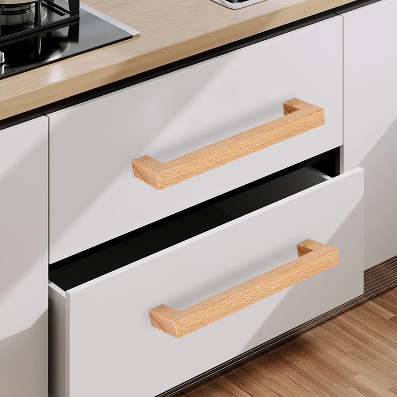 SYZOW 6 Pack Wooden Cabinet Handles Solid Wood Pulls Wooden